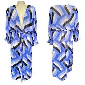 CATO Colorblock Sheer Swim Cover-Up Dress L XL 14/16 Black Blue White Resort